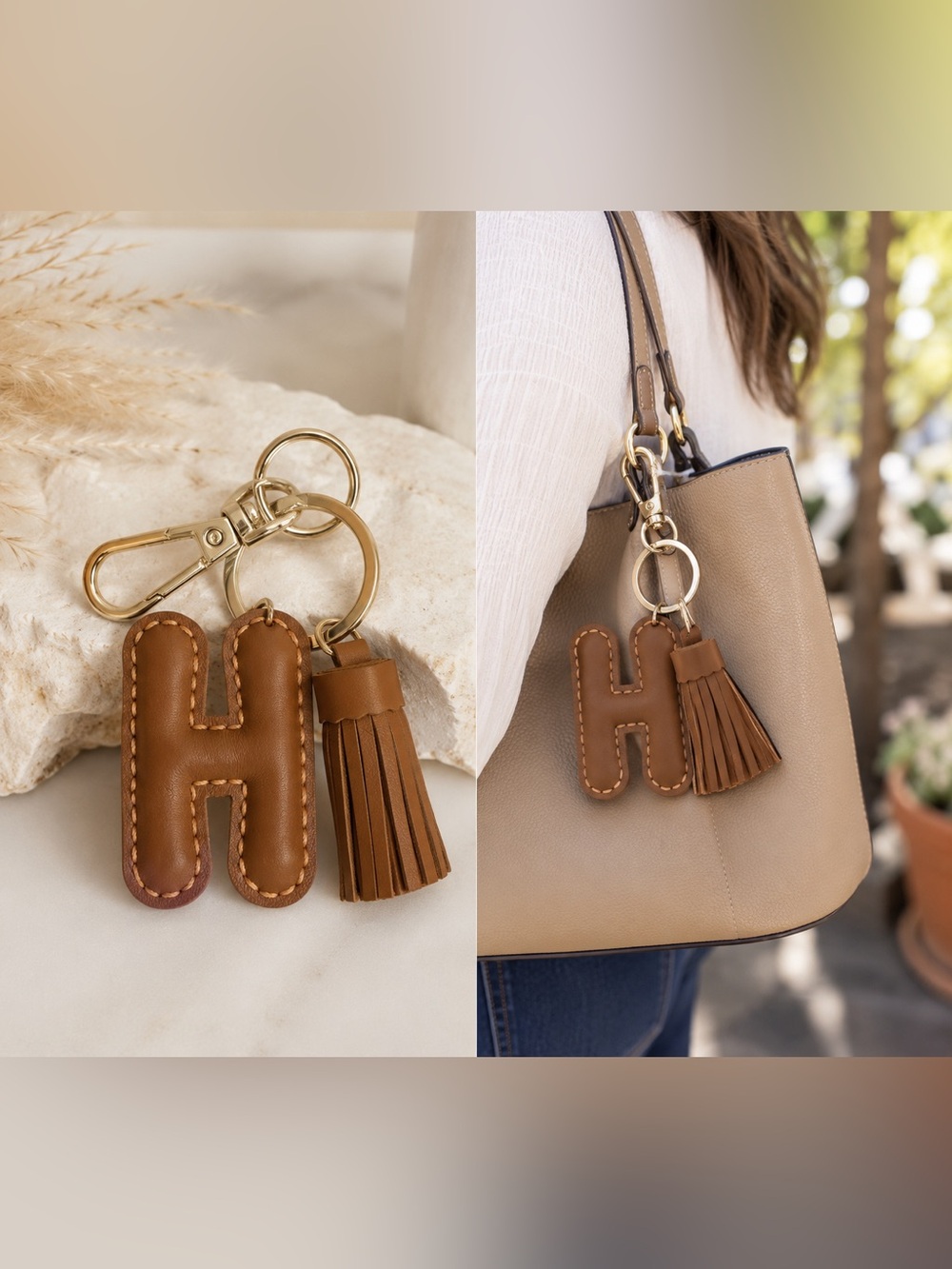 Camila Coelho | Genuine Leather Letter “H” Bag Charm w/ Tassel